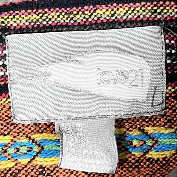 Love 21 Brown Canvas Light Weight Jacket Shacket Colorful Stitching Size Medium - Picture 3 of 5